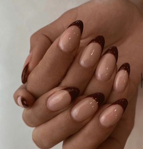 Brown French Tip, Brown French, Minimal Nails, Her Nails, Nail Jewelry, Minimalist Nails, Dream Nails, Fire Nails, Pretty Acrylic Nails