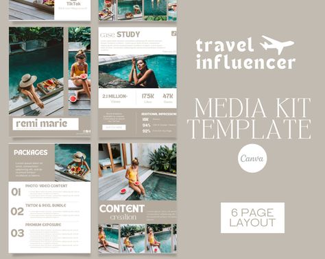 Elevate your professional image with a stunning, modern media kit crafted in Canva. This minimalist six-page template is ideal for travel influencers, bloggers, content creators, and anyone looking to showcase their brand. Its vibrant aesthetics and user-friendly design make it perfect for photographers, videographers, Instagram influencers, travel TikTok stars, and more.  


Completely customizable, this media kit empowers you to present your work in a bright and impactful way. 
.#CanvaTemplates #SocialMediaDesign #InstagramIdeas #PinterestTemplates #CreativeCanva Travel Influencer Media Kit, Media Kit Design, Instagram Portfolio, Bright Aesthetic, Tiktok Influencers, Travel Influencer, Tiktok Influencer, Social Media Kit, Media Kit Template