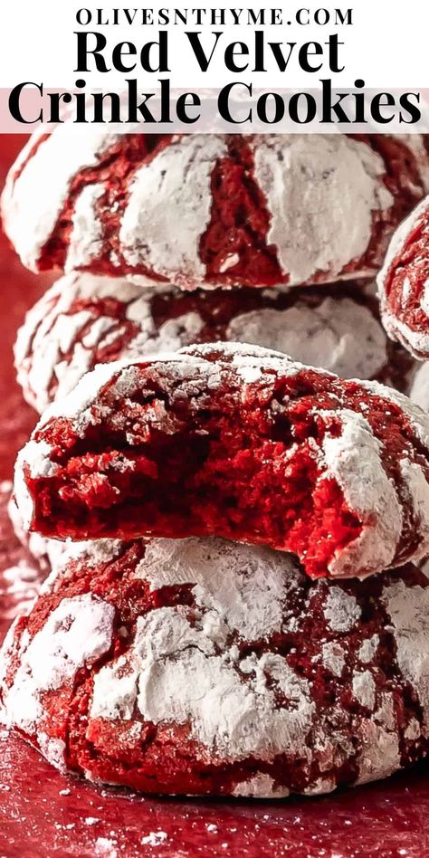 Red Velvet Crinkle Cookies Recipe Red Crinkle Cookies Recipe, Red Velvet Kringle Cookies, Red Velvet Crinkles Recipe, Easy Christmas Crinkle Cookies, Pistachio Snowball Cookies Recipe, Fluffy Red Velvet Cookies, Red Velvet Cookies With Cool Whip, Chewy Red Velvet Cookies, Small Batch Red Velvet Cookies