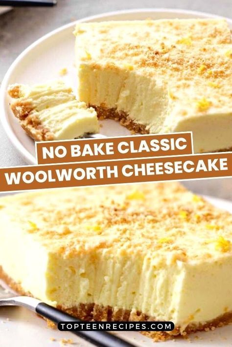 This super delicious no-bake woolworth cheesecake recipe has a creamy, light, fluffy texture and an easy and delicious graham cracker crust. The cream cheese filling is packed with a fresh lemon flavor that comes from lemon Jell-O and freshly squeezed lemon juice and zest. 4 Ingredient Lemon Cheesecake, Graham Cracker Crust Cheesecake Recipes, Lemon Dessert With Graham Cracker Crust, Lemon Jello Cheesecake No Bake, Lemon Jello Cheesecake, Lemon No Bake Cheesecake, Woolworth Cheesecake Recipe, Cream Cheese Desserts Easy, Woolworth Cheesecake