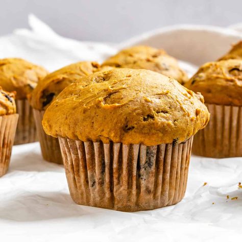 Vegan Pumpkin Chocolate Chip Muffins - Plant-Based on a Budget Vegan Pumpkin Chocolate Chip Muffins, Pumpkin Cranberry Muffins, Cranberry Recipes Muffins, Vegan Pumpkin Muffins, Sweet Potato Chocolate, Pumpkin Chip, Pumpkin Muffins Easy, Sweet Potato Muffins, Pumpkin Chocolate Chip Muffins