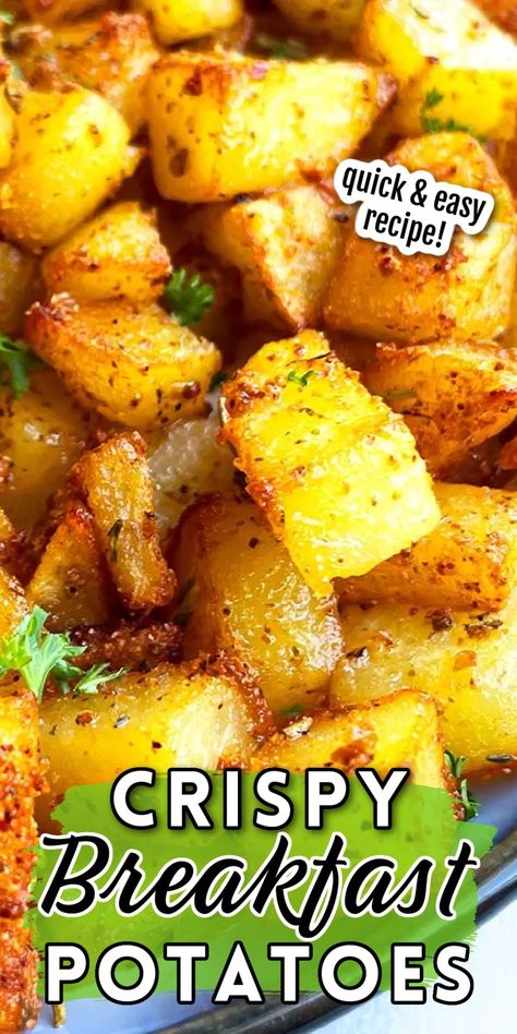 Here's a recipe for quick, easy, and crispy breakfast potatoes from One Pot Recipes. It can be made with simple ingredients in one pan in the oven in just 30 minutes. The dish is loaded with garlic, paprika, and Italian herbs. You can also pan-fry the potatoes in a skillet on the stovetop. These potatoes are the perfect breakfast to keep you feeling full and fueled for the day, whether you're heading to work or getting ready for your day at home. Oven Breakfast Potatoes, Homemade Breakfast Potatoes, Breakfast Potatoes Recipe, Roasted Breakfast Potatoes, Crispy Breakfast Potatoes, One Pot Recipes, Potato Breakfast Recipes, Delicious Sides, Sides Dishes