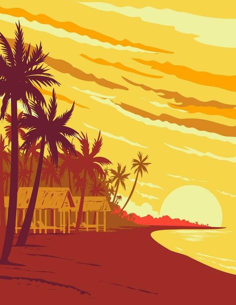 Island Digital Art, Phu Quoc Island, Wpa Posters, Art Deco Poster, Deco Poster, Phu Quoc, Digital Artwork, Vector Art, Poster Art