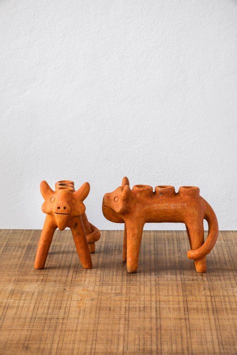 Ceramic Candle Holder - Toro Clay Candle Holder | Wool+Clay Terracotta Clay Art, Funky Ceramics, Polymer Clay Candle Holder, Oversized Candles, Pottery Candle Holders, Clay Candle Holders, Terracotta Art, Animal Candles, Pottery Candle Holder