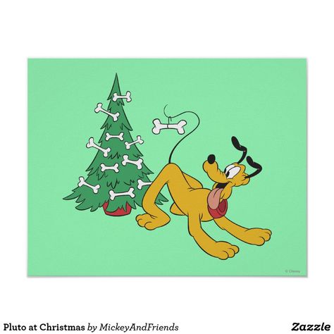 Pluto at Christmas Poster Christmas Tree Dog, Png Products, Christmas Squares, Raster Graphics, Mickey Mouse Christmas, Christmas Poster, Christmas Holiday Cards, Christmas Party Invitations, Disney Christmas