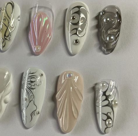 Seashell Nails, Aqua Nails, Nails Y2k, Art Coquillage, Punk Nails, Simple Gel Nails, Grunge Nails, Simple Acrylic Nails, Mermaid Nails