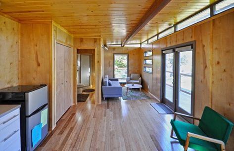 336 Sq Ft Tiny Modern Cabin by Kanga 14x24 Tiny House Floor Plans, Large Floor Plans, Tiny House Towns, Modular Cabins, Modern Shed, Cabin Tiny House, House Dream, Tiny Cabins, Tiny House Floor Plans