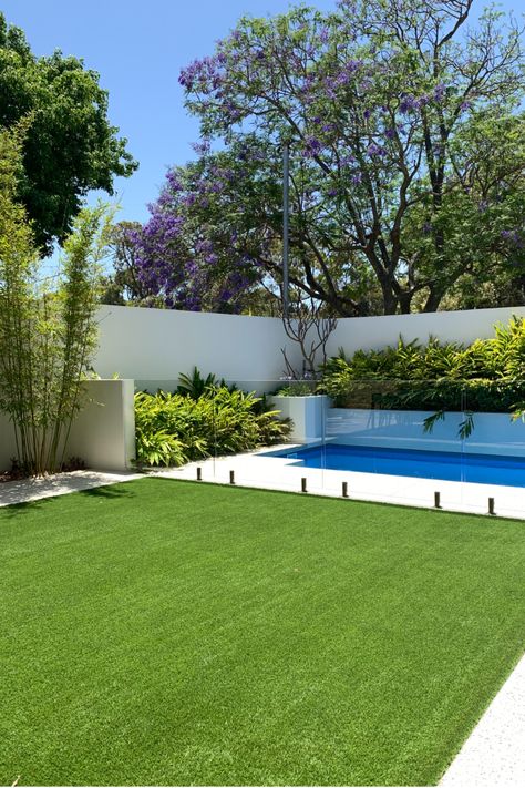 Pool Landscaping Canada, Backyard And Pool Ideas, Simple Backyard With Pool Ideas, Pool In A Small Yard, Pool In The Backyard, Gardens With Pools, Pool And Landscape Ideas, Simple Backyard With Pool, Yard With Pool Landscaping