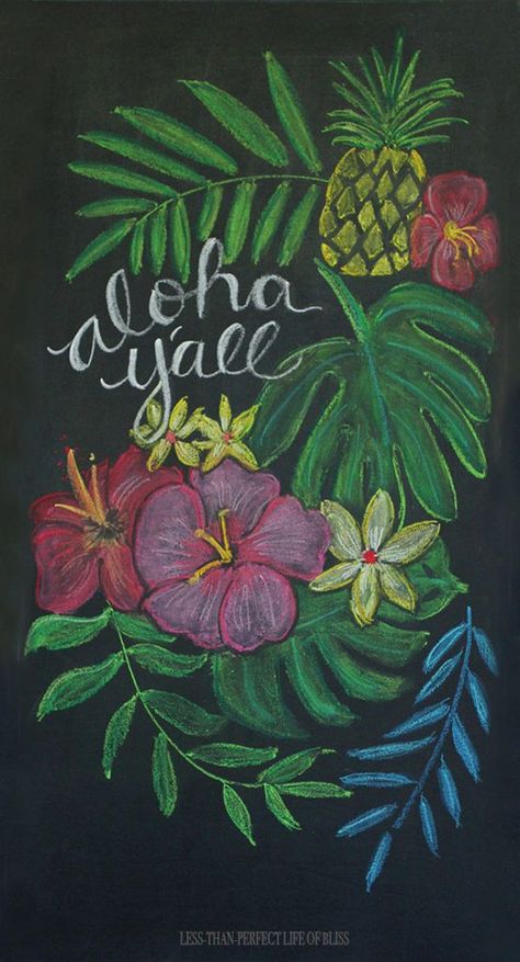 Hawaiian Themed Dinner Party on the Porch (and Free Chalkboard Printable!) | Less Than Perfect Life of Bliss | home, diy, travel, parties, family, faith Themed Dinner Party, Hawaii Theme, Hawaiian Party Theme, Aloha Party, Hawaiian Party Decorations, Themed Dinner, Luau Theme Party, Hawaiian Luau Party, Luau Birthday Party