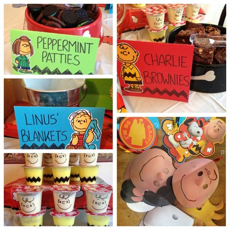 Charlie Brown Movie Night, Charlie Brown Food Ideas, Peanuts 1st Birthday Party, Charlie Brown Party Food, Peanuts Themed Party, Charlie Brown And Snoopy Birthday Party, Charlie Brown Themed Food, Charlie Brown Snacks, Snoopy 1st Birthday