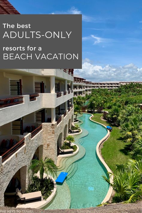 Choosing an all-inclusive resort for your adults-only beach vacation can be overwhelming. How do you know which one will be ideal for your vacation needs? There is a different all-inclusive, adults-only resort for your honeymoon verse your bachelorette party verse your girls getaway. Here are five resorts ideal for every type of adults-only vacation. Which one will you pick? | The Keys to Travel Resorts In Mexico, All Inclusive Beach Resorts, Group Vacation, Secrets Resorts, Couples Resorts, Best All Inclusive Resorts, Dream Hotels, Mexico Resorts, Couple Getaway