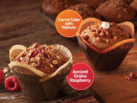 Tim Hortons Debuts Carrot Cake Muffin And Ancient Grains Raspberry Muffin In Canada Tim Hortons Muffins Recipe, Tim Hortons Muffins, Tim Hortons Carrot Muffins Recipe, Carrot Cupcake Recipe, Tim Hortons Coffee, Carrot Muffin Recipe, Pecan Muffins, Carrot Cake Muffins, Orange Muffins