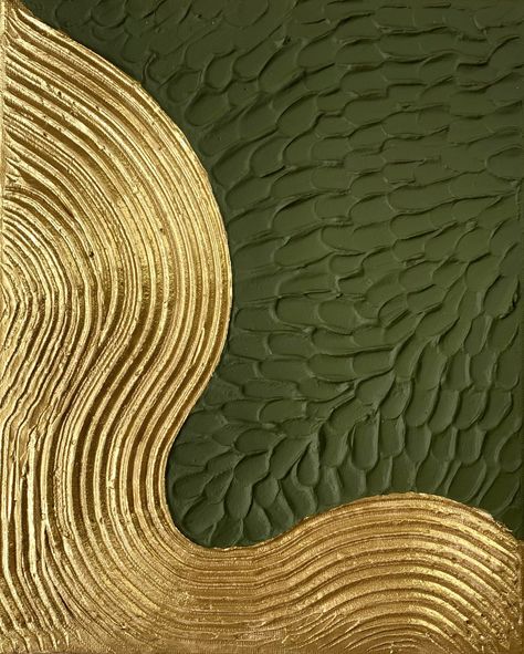 Green Texture Painting, Green Gold Painting, Olive Green Painting, Thick Texture Painting, Green And Gold Painting, Abstract Art Gold, 3d Canvas Art, Wall Decor Contemporary, Canvas Art Modern