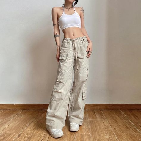 Korean Grunge Fashion, Preppy Aesthetic Outfits, Y2k Baggy, Cargo Sweatpants, Cargo Pants Outfit, Harajuku Outfits, Y2k Clothing, Swaggy Outfits, Low Waisted