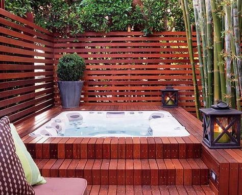 20 Outdoor Jacuzzi Ideas For A Relaxing Weekend Whirlpool Deck, Backyard Hot Tub, Hot Tub Deck Design, Hot Tub Privacy, Hot Tub Pergola, Hot Tub Landscaping, Hot Tub Surround, Hot Tub Patio, Hot Tub Designs