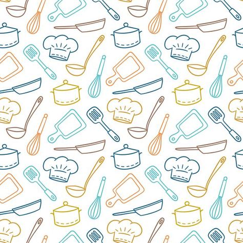 Cooking Pattern Illustration, Kitchen Pattern Illustration, Cute Cooking Background, Wallpaper Cozinha, Cooking Background Design, Kitchen Tools Wallpaper, Catering Background, Chef Background, Background Chef