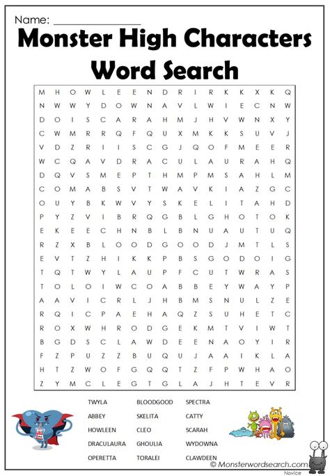 cool Monster High Characters Word Search Monster High Party Food, Monster High Party Games, Sanrio Bday, Monster High Printables, Monster High Crafts, Kawaii Printables, Kids Word Search, Monster High Birthday Party, Free Printable Word Searches