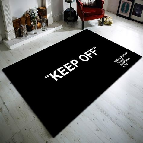 Rugs For Gaming Room, Mens Rugs Bedroom, Keep Off Carpet, Black Room Accessories, Rapper Themed Room, Hype Beast Home Decor, Cool Rugs For Bedroom Modern, Rugs For Mens Bedroom, Man Cave Rug