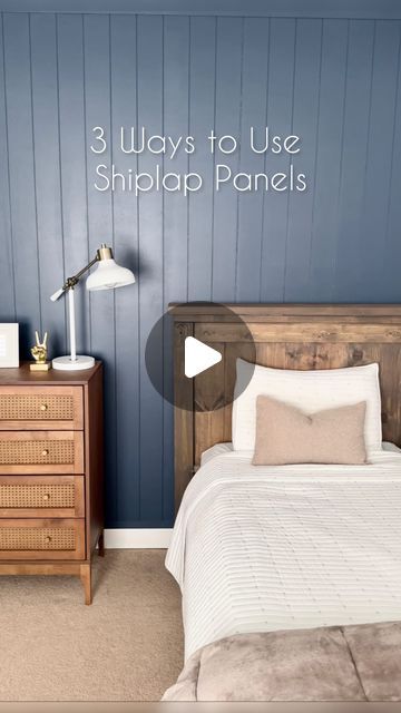 Katie Sharpe | DIY Tutorials | Home Decor | Interior Design on Instagram: "3 Ways I used shiplap panels in my home…  These shiplap panels are easy to install and affordable if you’re looking for a simple and inexpensive way to add character to your home!  Check out my highlights for tutorials on these DIY projects!   #diy #diyproject #simplediy #accentwall #accentwalls #shiplap #shiplappanelling #homeprojects #homeimprovements #homeimprovementprojects #bathroommakeover #bathroomtransformation #towelhooks #amazonhome #amazonfind #homedepot #homedepotfinds #wallpanelling #homeinspo #diytutorial #budgetfriendlydiy #sherwinwilliams #bedroommakeover #blueroom #builtin #windowbench #paintcolors   Bathroom makeover, accent wall, towel hooks, home projects, shiplap, wall panel, beginner diy tutori Shiplap Wall Panel, How To Install Shiplap Paneling, Ship Lapped Walls Bedroom, Shiplap Headboard Wall, Panel Wall Bathroom, Shiplap Wall Bedroom, Diy Shiplap Wall, Shiplap Headboard, Shiplap Bedroom