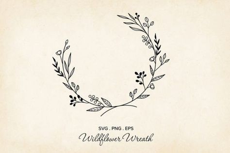 Check more at https://digi1s.com/downloads/vector-floral-wreath-floral-wreath-svg/ Daisy Wreath Tattoo, Cricut Diy Projects, Floral Wreath Svg, Wreath Tattoo, Daisy Wreath, Scrapbook Planner, Wreath Illustration, Wildflower Wreath, Wreath Svg