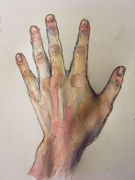 Hand drawing Hand Drawing Reference Realistic, Hand Drawing Watercolor, Realistic Drawings Hands, Hand On Wall Drawing, Hand Rendering Drawing, Extended Hand Drawing, Hands And Feet Drawings, Hot To Draw Hands, Thumb Nail Sketches