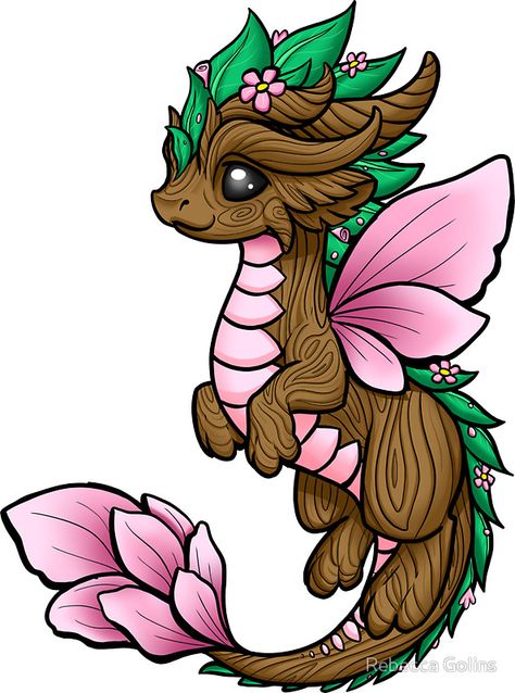 Flower Dragon Elemental by Rebecca Golins Cute Drawings Dragon, Cartoon Dragon Art, Kawaii Dragon Art, Flower Dragon Drawing, Cute Dragons Drawing, Cute Dragon Drawing Kawaii, Dragon Cute Drawing, Little Dragon Drawing, Cartoon Dragon Drawing