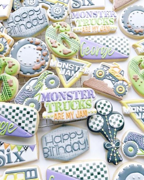 Truck Cookies, Monster Truck Cookies, Monster Truck Jam, Monster Jam Birthday, Monster Jam Party, Truck Theme Birthday, Blaze Birthday, Transportation Birthday, Thomas Birthday