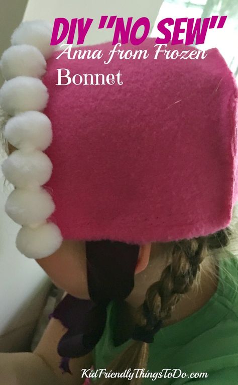 A No Sew Anna Bonnet From Frozen - Kid Friendly Things To Do .com Diy Bonnet No Sew, Fairy Garden Ideas For Kids, Minute To Win It Christmas, Garden Ideas For Kids, Anna Hat, Christmas Games To Play, Garden Ideas To Make, Fairy Garden Ideas, Minute To Win