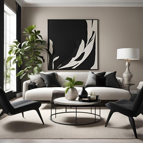 Black and white living room, comment with 🖤 if you like it Black And White Lounge Decor, Black And White Waiting Room, Black And White Furniture Living Room, Black And White Living Room Aesthetic, Black And White Wall Art Living Room, Black And White Living Room Decor Apartment, Black Themed Living Room, Black And White Aesthetic Living Room, Black Living Room Aesthetic