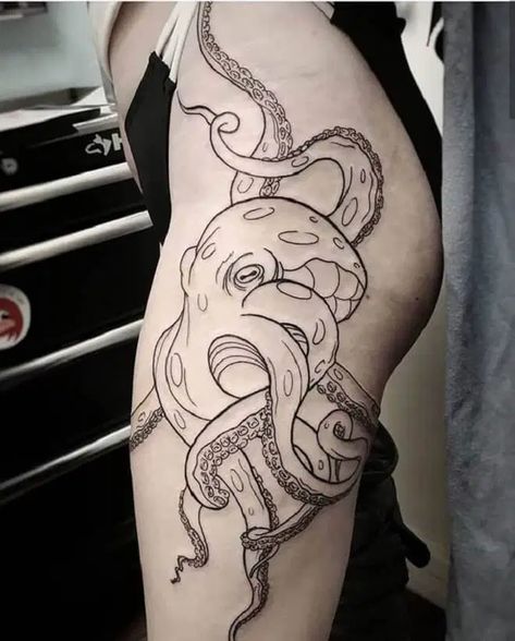 60 Octopus Tattoo Designs that are worth every penny » EcstasyCoffee Octopus Thigh Tattoos, Octopus Tattoo Designs, Montreal Tattoo, Octopus Tattoo Sleeve, Kraken Tattoo, Diy Tattoo Permanent, Octopus Tattoo Design, Octopus Tattoos, L Tattoo