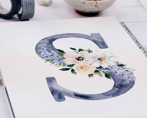 Cotman Watercolor, Shayda Campbell, Floral Monogram Letter, Painted Christmas Tree, Gifts 2021, Letter Diy, Monogram Painting, Watercolor Monogram, Watercolor Paintings For Beginners