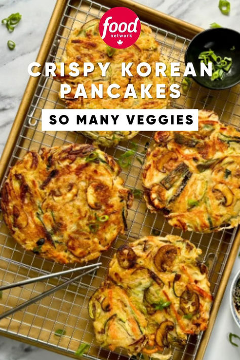 Crispy, savoury Korean vegetable pancakes (yachaejeon) are by far the best way to get your daily serving of vegetables! With zucchini season upon us, these pancakes are an ideal way to use up the fresh summer veggie, and you can add in your other favourites too Crispy Korean Pancake Recipe, Vegetable Forward Recipes, Asian Vegetable Pancakes, Korean Vegetable Pancakes Recipes, Japanese Vegetable Pancakes, Vegetable Banchan, Vegetable Pancakes Recipes, Veggie Pancakes Korean, Korean Veggie Pancake