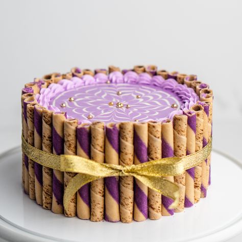 Wafer Sticks Cake Decoration, Chocolate Wafer Sticks, Chocolate Cake With Purple Frosting, Cakes With Wafer Paper Designs, Wafer Sticks, Wafer Paper Ruffle Cake, Stick O, Ganache Cake, Chocolate Cake Designs