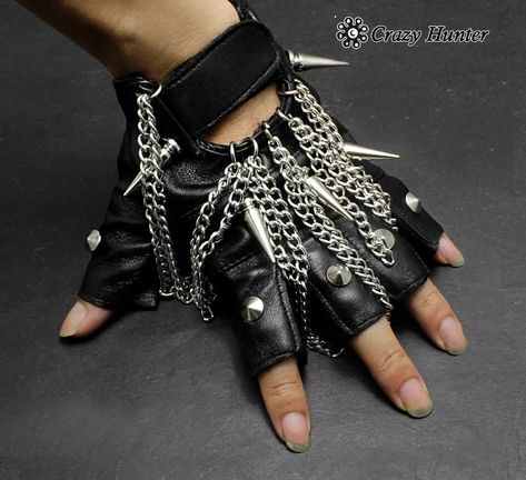 Mens/Ladies Spike Tassels Punk Rock Real Leather Fingerless Gloves Punk Gloves, Kobra Kid, Fingerless Leather Gloves, Leather Fingerless Gloves, Punk Men, Punk Outfits, Wish Shopping, Womens Gloves, Miu Miu Ballet Flats