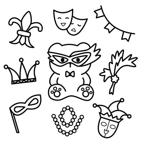 Bear mardi gras coloring book | Premium Vector #Freepik #vector #winter #red #fun #sun Mardi Gras Drawing Ideas, Mardi Gras Drawing Easy, Mardi Gras Doodles, Mardi Gras Color Sheets For Kids, Mardi Gras Symbols, Psd Icon, Vector Photo, Mardi Gras, Graphic Resources