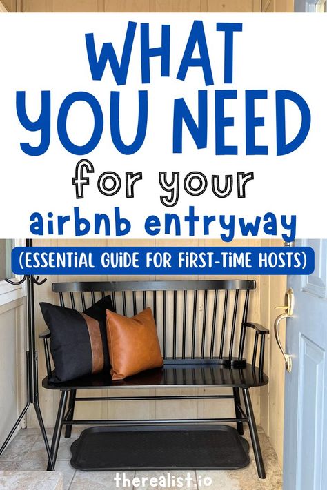 Every Airbnb Host Needs These Entryway Essentials to Ensure a Smooth Check-In for Airbnb Guests Airbnb Entryway Ideas, Welcome Basket For Guests Airbnb, Airbnb Entryway, Entryway Essentials, Airbnb Checklist, Airbnb Tips, Airbnb Hosting, Welcome Basket, Airbnb Ideas