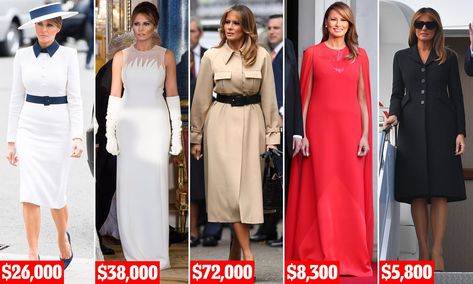 First Lady of fashion! How Melania's £130K wardrobe ensured she hit the right note on state visit First Lady Outfits, Rare Hermes Birkin, Thursday Outfit, Lady Outfits, Standing Pose, Dressed To Impress, Outfit Png, Christian Louboutin So Kate, Custom Gown