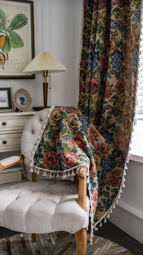 Floral Drapes, French Country Curtains, Curtains Floral, Flower Peony, Curtain Store, Beige Curtains, Classic Flower, Curtain Length, Floral Room