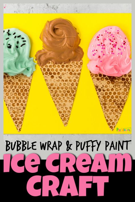 Puffy Paint Crafts, Bubble Wrap Crafts, Flower Crafts Preschool, Ice Cream Craft, Milk Science Experiment, Summer Preschool Crafts, Ice Cream Crafts, Summer Preschool Activities, Fun Summer Crafts