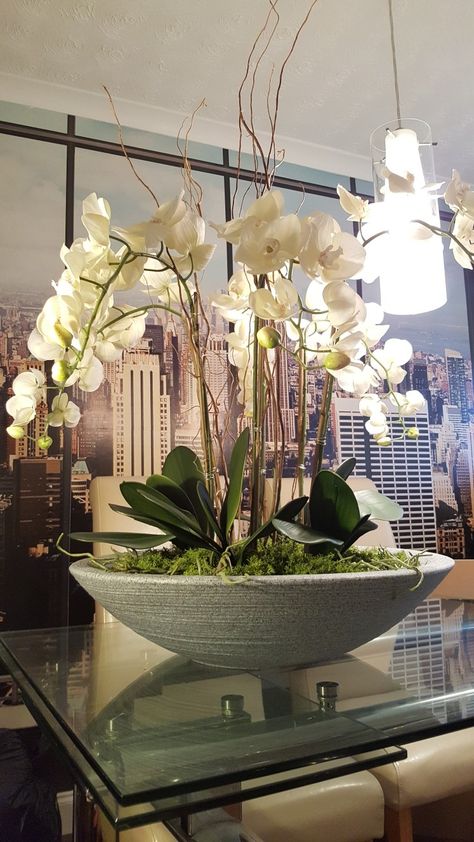 #OrchidsGaloremadetoorder Orchid Centerpiece Diy, Orchid Interior Design, Orchid Display, Silk Orchids Arrangements, Diy Flower Arrangements, Orchid Flower Arrangements, Orchid Centerpieces, Orchid Planters, Silk Orchids