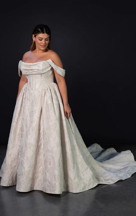 Plus Sized Ballgown Wedding Dress, Off The Shoulder Wedding Dress Plus, Ball Gown Plus Size Wedding Dress, Fantasy Wedding Dress Plus Size, Plus Size Ballgown Wedding Dresses, Basque Waist Wedding Dress Plus Size, Ball Gown Wedding Dress Plus Size, Off The Shoulder Silk Wedding Dress, Plus Size Corset Wedding Dress