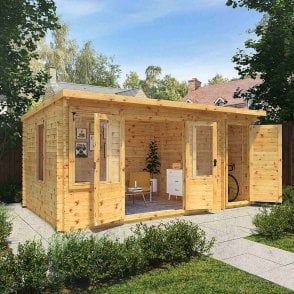 Palmako Paris Cabin | Garden Street Shed Interior Ideas, She Shed Interior Ideas, Garden Summer House, She Shed Interior, Garden Log Cabins, Modern Log Cabin, Insulated Garden Room, Corner Log Cabins, Corner Summer House