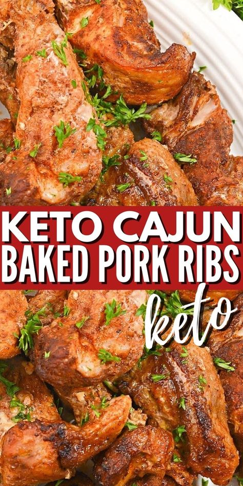 Keto Pork Ribs, Pork Back Ribs Oven, Cajun Ribs, Boneless Pork Ribs Crockpot, Boneless Ribs Recipe, Oven Pork Ribs, Country Pork Ribs, Ribs Recipe Oven, Baked Pork Ribs