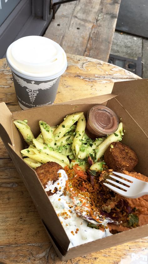 Filmore and Union, Make your Own Salad Box, Falafel, Pesto Pasta, Flat White, Takeaway Pasta Box Takeaway, Make Your Own Salad, Pasta Box, Tessa Bailey, Salad Box, Food Business, Tiny Food, Flat White, Pesto Pasta