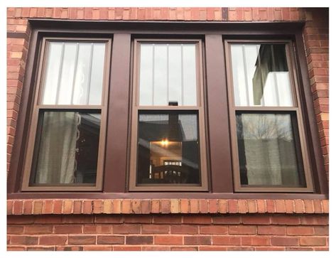 Brown Vinyl Windows with Grids in Monroe, WI Brown Window Frames, Windows With Grids, Window Frame Colours, Coffee Brown Color, House Redo, Vinyl Windows, Window Panes, Painted Vinyl, Window Color