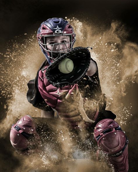 Pitcher Catcher Pictures Softball, Catcher Poses Photo Ideas, Baseball Catcher Photoshoot, Catcher Senior Pictures Softball, Catcher Softball Pictures, Softball Senior Pictures Catcher, Catcher Pictures Softball, Professional Softball Pictures, Cool Softball Pictures