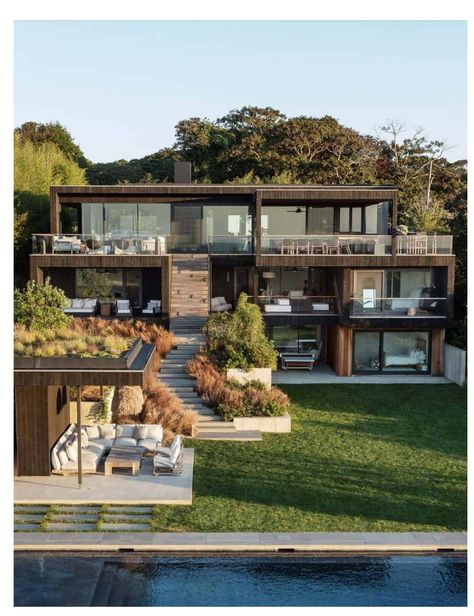 House With Terrace, Hillside Homes, Landscape Pavers, Concrete Retaining Walls, Robert Young, Concrete Stairs, Charred Wood, Pool Villa, Surf House