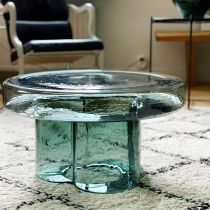 Contemporary Round Side Table Pedestal Clear Glass End Table - 1 Pewter 22"L x 22"W x 15"H End & Side Tables Tv Stand With Doors, Table 13, Metal Tv Stand, Coffee Table Height, Glass End Table, 2024 Home Decor, Modern Media Console, Pedestal End Table, Table Pedestal