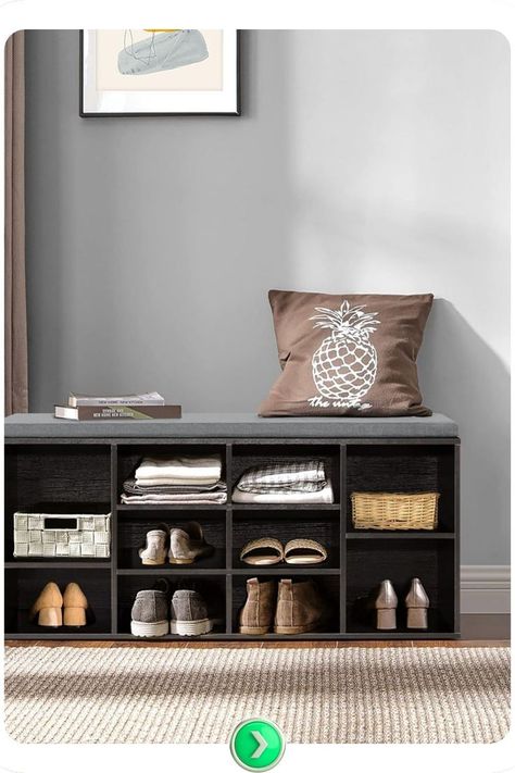 Contemporary shoe bench with extra storage bins offers seating and storage. Ideal for entryways needing multi-purpose functionality with space for shoes and accessories. Practical Entryway, Entryway Shoe Storage Ideas, Shoe Storage Ideas, Entryway Shoe Storage, Entryway Shoe, Shoe Bench, Shoe Organizer, Shoe Storage, Extra Storage