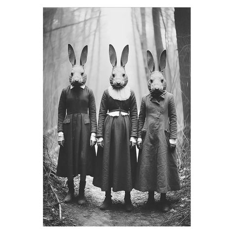 PRICES MAY VARY. Retro Halloween Artwork: In the dark depths of the forest, three unique rabbit cults stand, with unique image designs. Dressed in a college style robe, they appear both mysterious and cute. Their rabbit ears stood upright, as if listening to every sound in the forest. Surrounded by withered branches, people immerse themselves in the Halloween celebration of the Dark Academy, experiencing a mysterious, eerie, and fun filled atmosphere. 12x16inch Unframed: The mystical rabbit cult Horror Vintage, Halloween Wall Decor, Vintage Horror, Gothic Home Decor, Boho Stil, Posters Prints, Halloween Tshirts, Dark Academia, The Forest